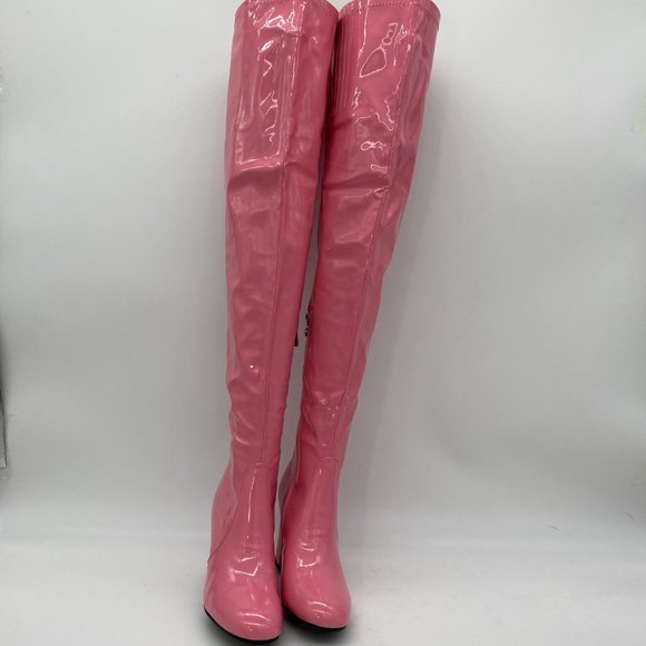 Pink Round Toe Thigh High Over The Knee Boots - Picture 2 of 11